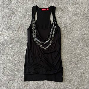 Black Sleeveless Top with Clear Beads